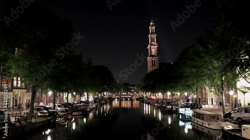 amsterdam westerkerk belltower time laspe night photo