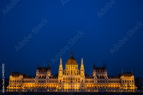 Hungarian Parliament building illuminated at night in Budapest, Hungary photo