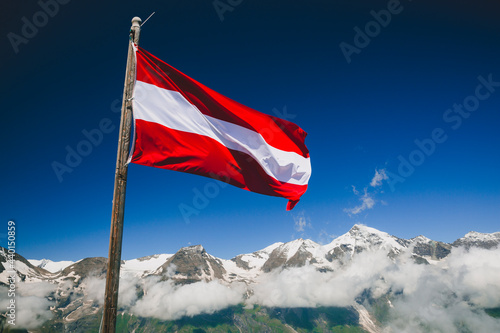 Austria, Carinthia, Flag of Austria Grossglockner High Alpine Road  photo