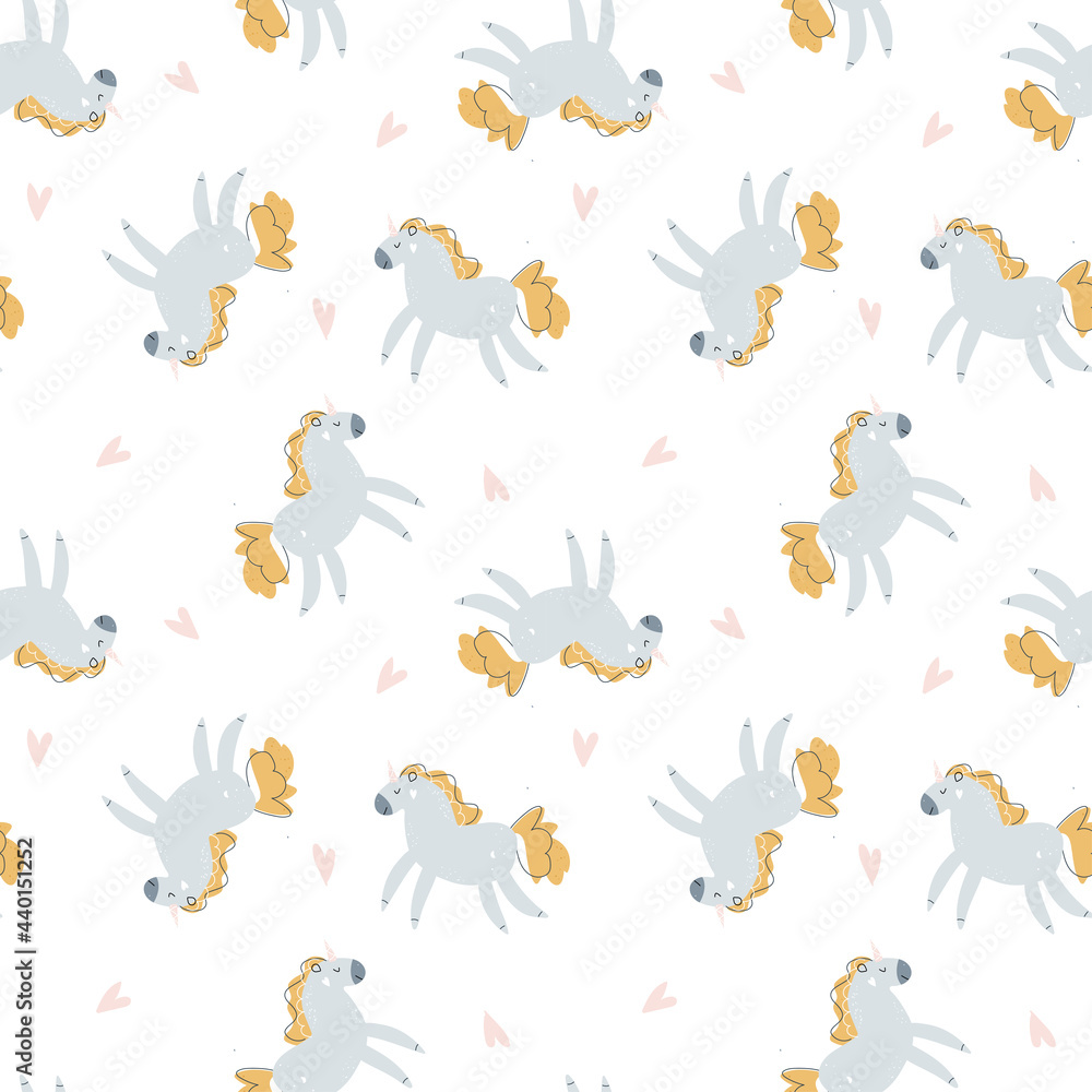 seamless pattern with animals. unicorn, horse