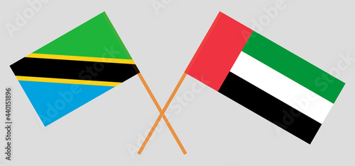Crossed flags of Tanzania and the United Arab Emirates. Official colors. Correct proportion