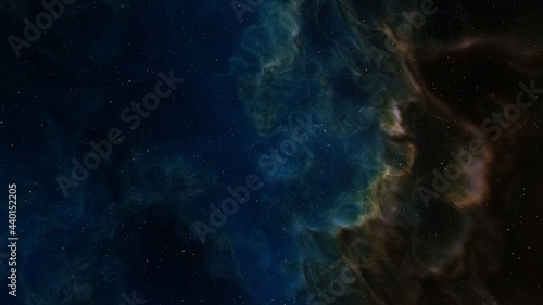 Space background with realistic nebula and shining stars. Colorful cosmos with stardust and milky way. Magic color galaxy. Infinite universe and starry night. 3d Render