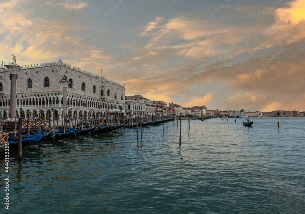 Palazzo Ducale (Doges Palace) in St. Mark's Square at sunset, Venice, Veneto