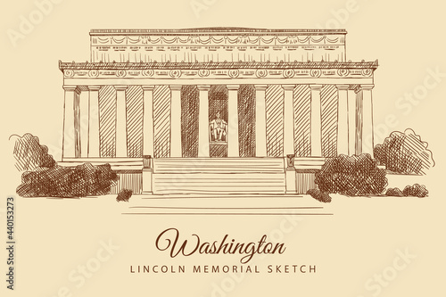 Sketch of the Lincoln Memorial, Washington, USA, hand-drawn.