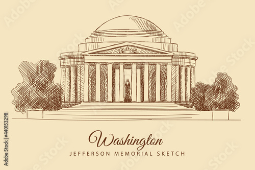 Sketch of the Jefferson Memorial, Washington, USA, hand-drawn. photo