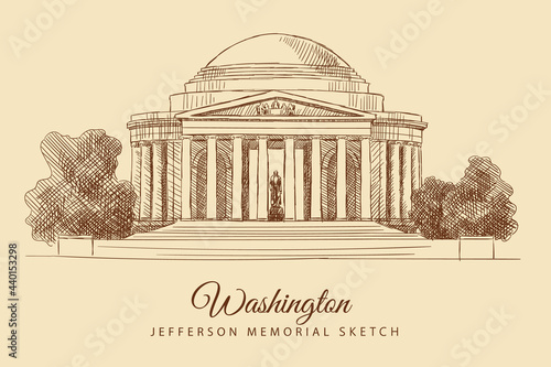 Sketch of the Jefferson Memorial, Washington, USA, hand-drawn.
