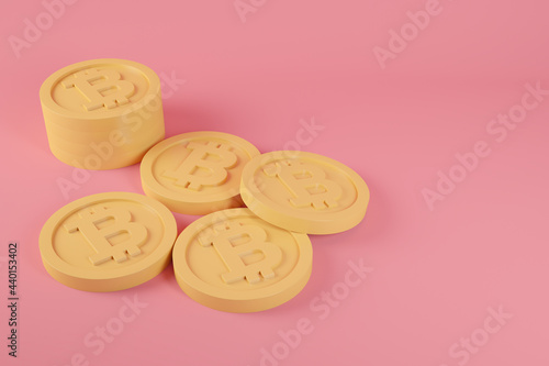 Three dimensional render of group of Bitcoins photo