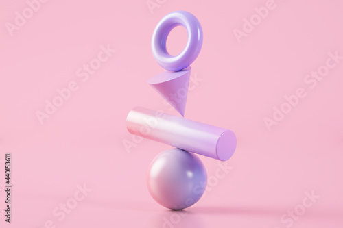 3D illustration of pink and purple balancing shapes photo