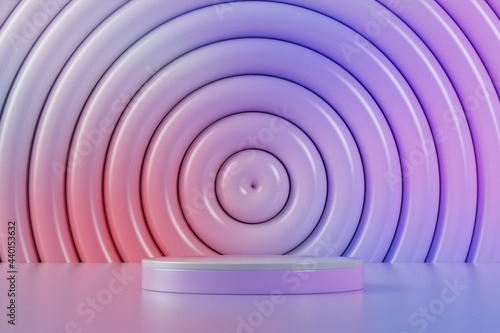 Three dimensional render of empty pedestal with concentric background photo