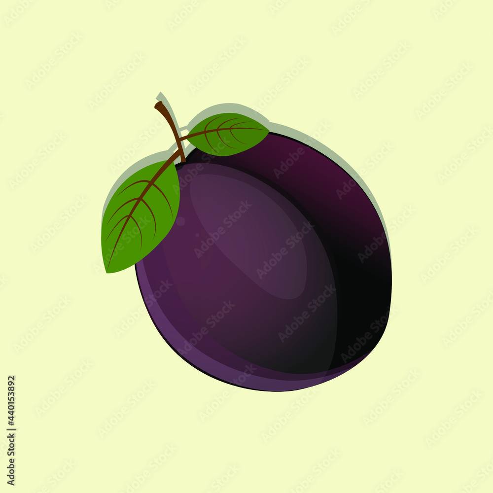 Plum vector, ripe plum isolated on yellow background. Vector illustration Plum vector, ripe plum isolated on yellow background. Vector illustration