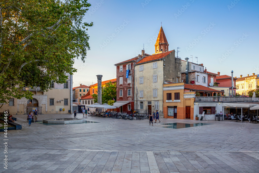 Croatia, Zadar County, Zadar, Five Wells Square at dusk Croatia, Zadar County, Zadar, Five Wells Square at dusk