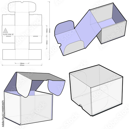 Postal Delivery Box (Internal measurement 13x 12+ 10 cm) and Die-cut Pattern. The .eps file is full scale and fully functional. Prepared for real cardboard production.