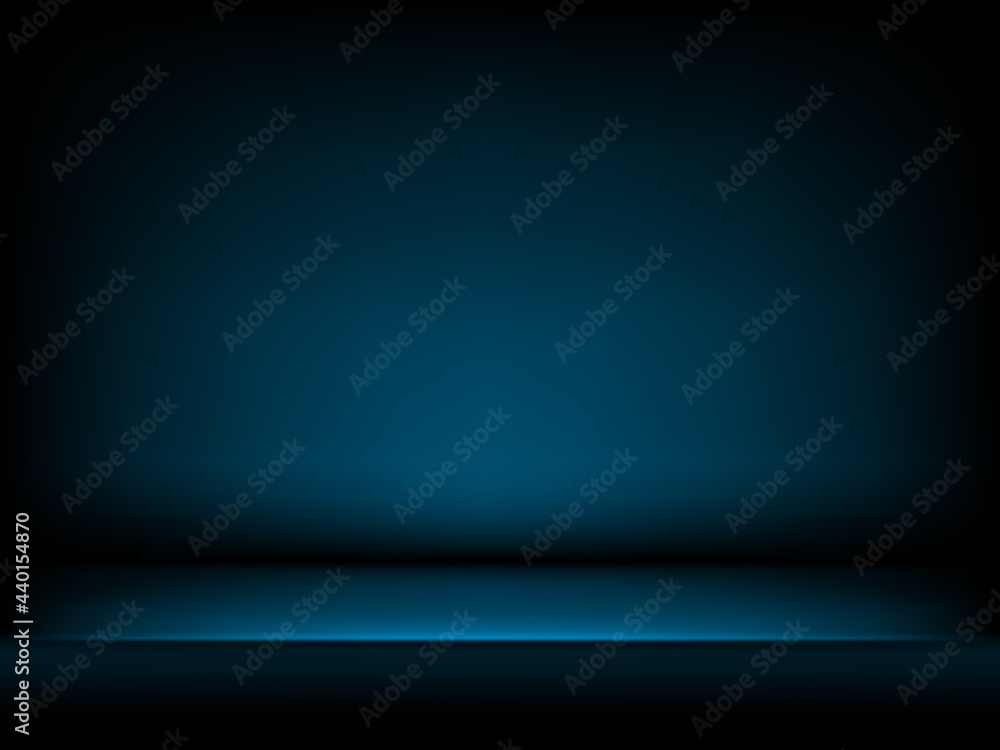 Studio blue background in abstract style. Dark blue abstract gradient background with soft shadows.