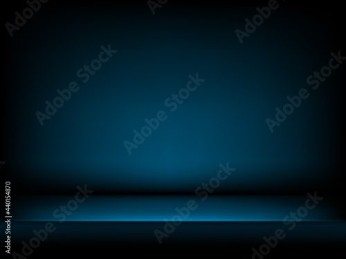 Studio blue background in abstract style. Dark blue abstract gradient background with soft shadows.
