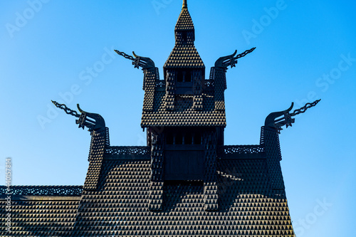 Norway, Bergen, Roof of Fantoft Stave Church