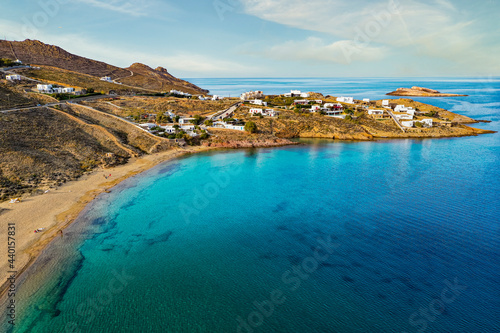 Turquoise water on beach of Agios Sostis in Mykonos, Greece photo