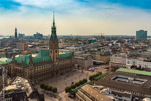 Cityscape with city hall and old town, Hamburg, Germany