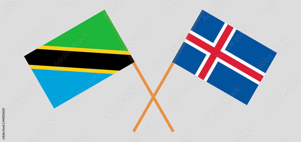 Crossed flags of Tanzania and Iceland. Official colors. Correct proportion