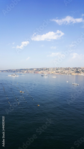 Naples sea view from Ovo Castle (Castel dell'Ovo) in Port of Naples. Panoramic sea view from Castel dell'Ovo, Naples, Italy. Mussel farm photo