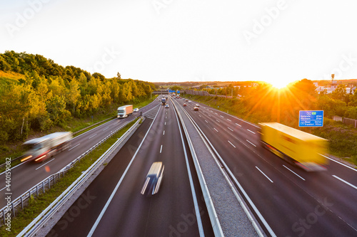 View to a motorway at sunset, Leonberg, Germany photo