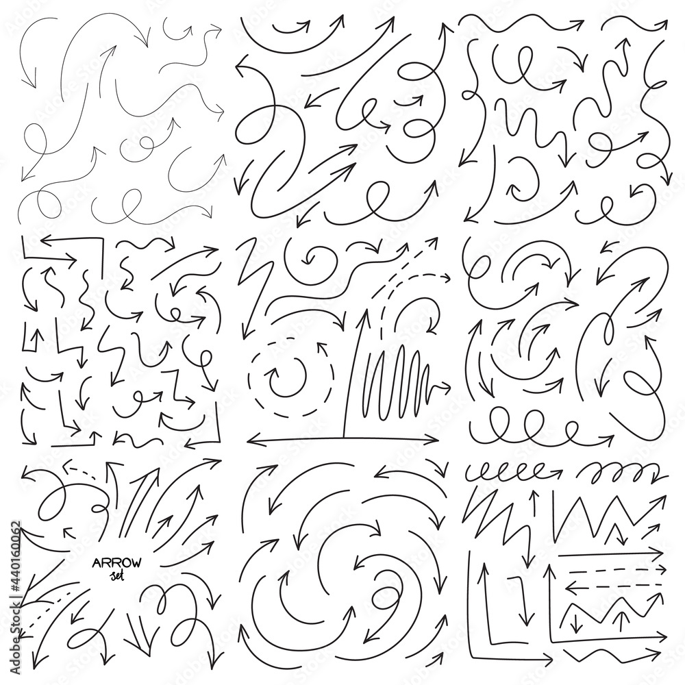 Sketchy arrow set, doodle arrows, hand drawn direction marks Sketchy arrow set, doodle arrows, hand drawn direction marks