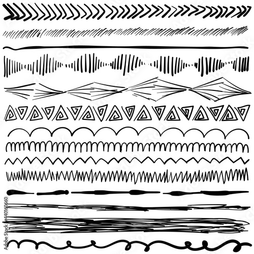 Hand drawn line set, sketched lines, doodle strokes