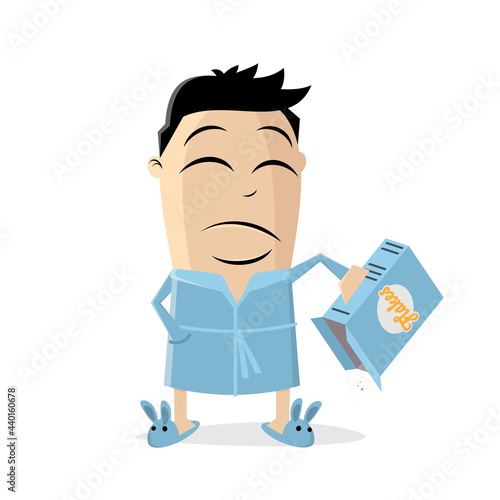 sad cartoon man with empty box of corn flakes
