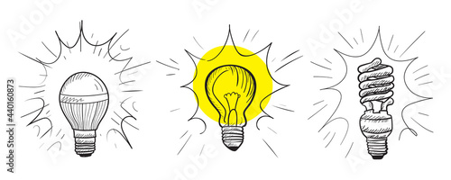 Hand drawn bulb, light bulb doodle sketch, lightbulb drawing