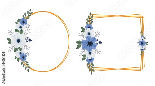 blue and white watercolor floral frame collection for greeting and wedding card