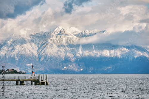 Winter landscape of lake Geneva or Lac Leman, Switzerland photo