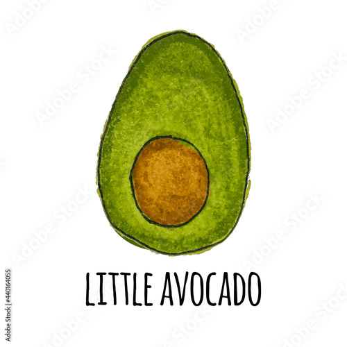 Cute hand drown little avocado. Vector Illustration