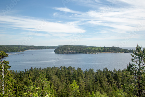 Picturesque natural landscape. Beautiful view of the Ladoga lake Republic of Karelia. The nature of the North of Russia.