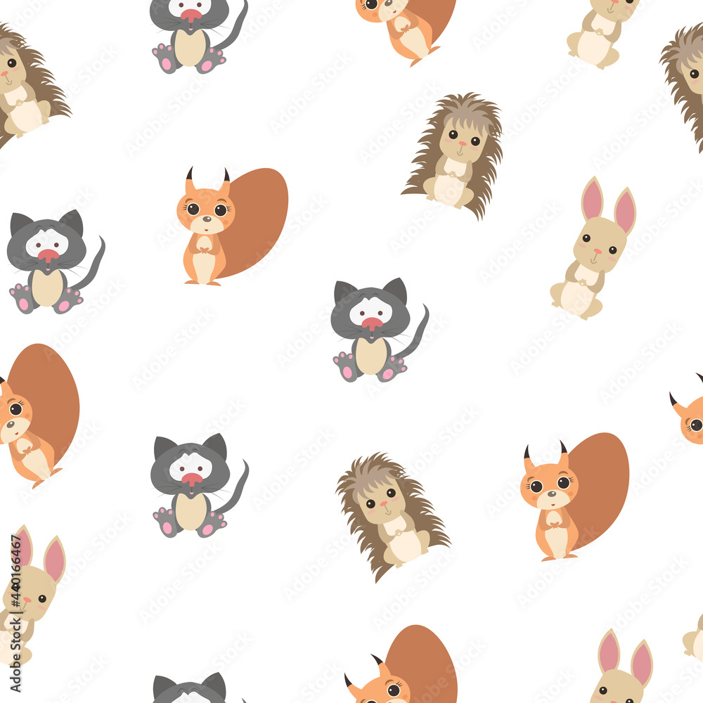 Fototapeta premium Childrens pattern with animals on white background