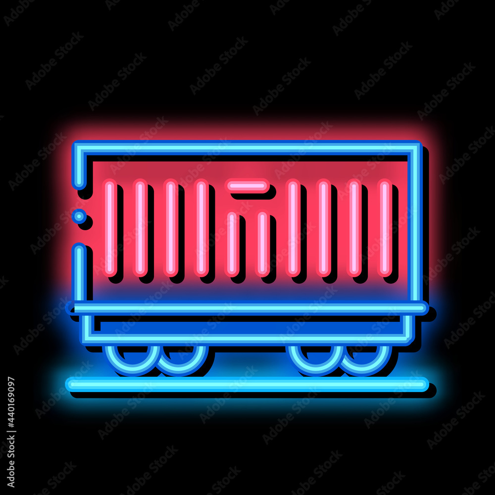 carriage container transportation neon light sign vector. Glowing bright icon carriage container transportation sign. transparent symbol illustration