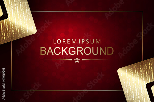Textured geometric illustration of red, gold arrows with mosaic
