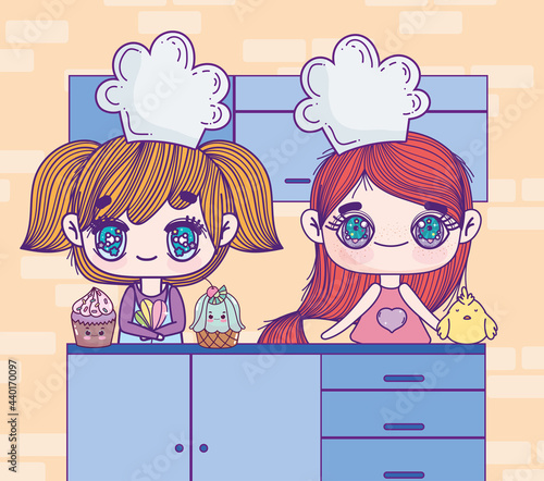 cute anime chef girls