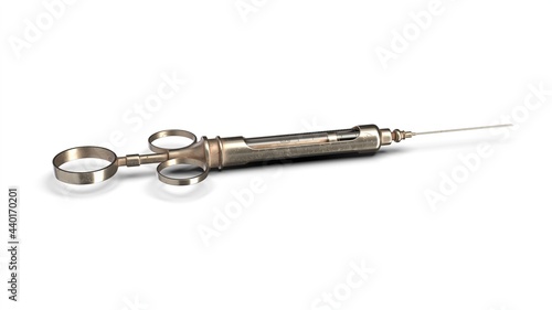 3D illustration of old vintage syringe on white background