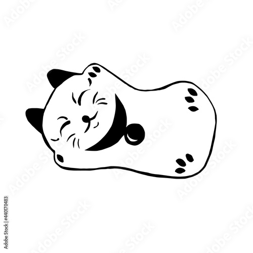 Vector image of an maneki neko lying on the side of a lucky cat on a white background