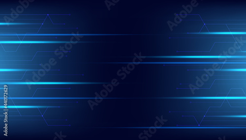 Abstract technology horizontal motion style concept. Digital technology connection on dark blue background.