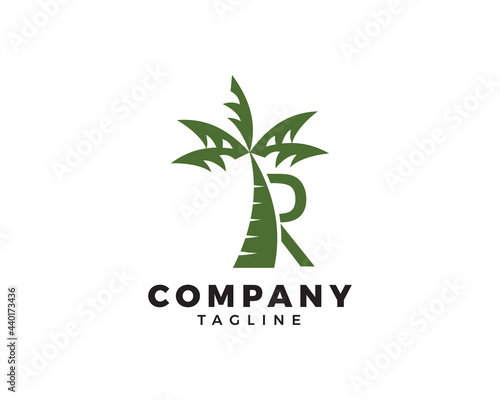 Letter R logo coconut tree icon design vector