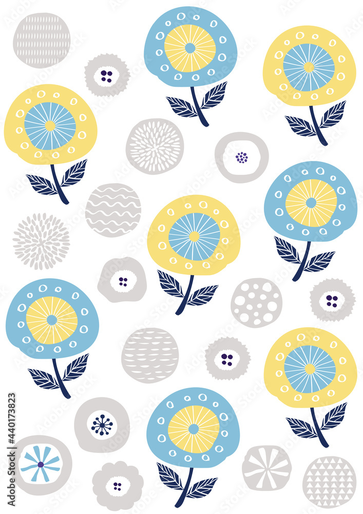 北欧風 花と丸柄パターン Stock Illustration Adobe Stock