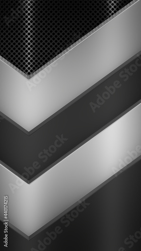 Abstract Metall Grey Plates On Dark Perforated Wall. Abstract Technology Background. 3D Rendering.
