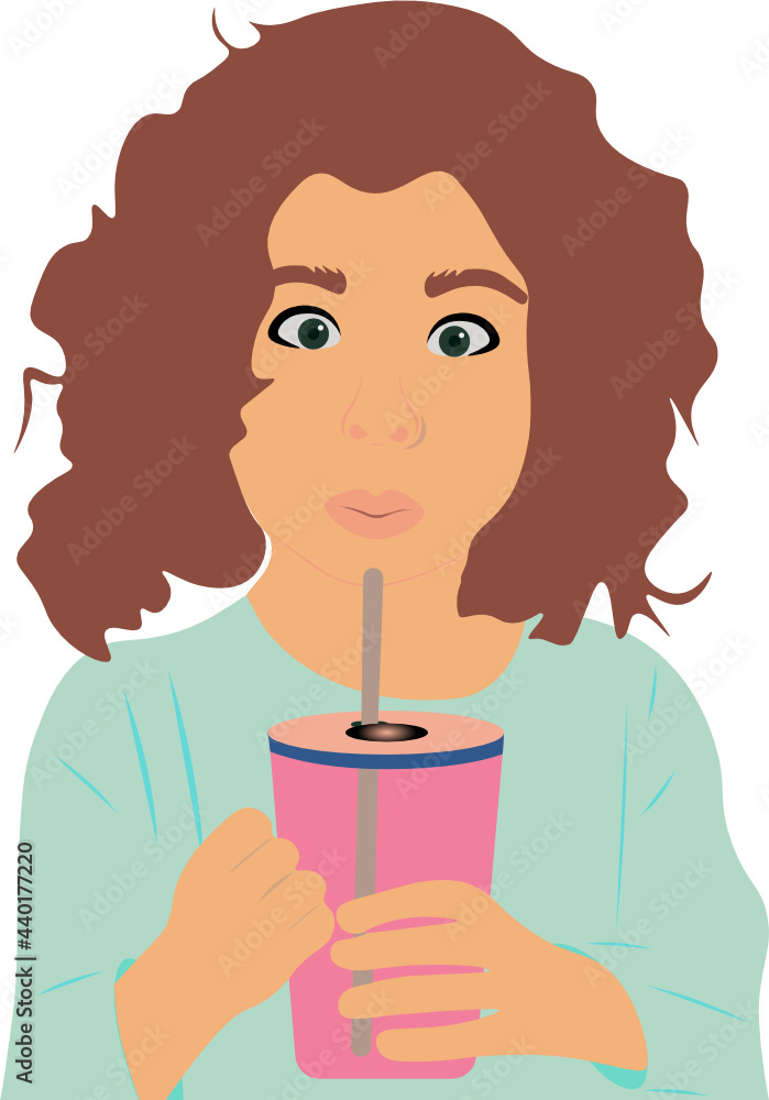 Niña bebiendo con un sorbete. Vaso de jugo en las manos de una chica. fondo transparente Niña bebiendo con un sorbete. Vaso de jugo en las manos de una chica. fondo transparente
