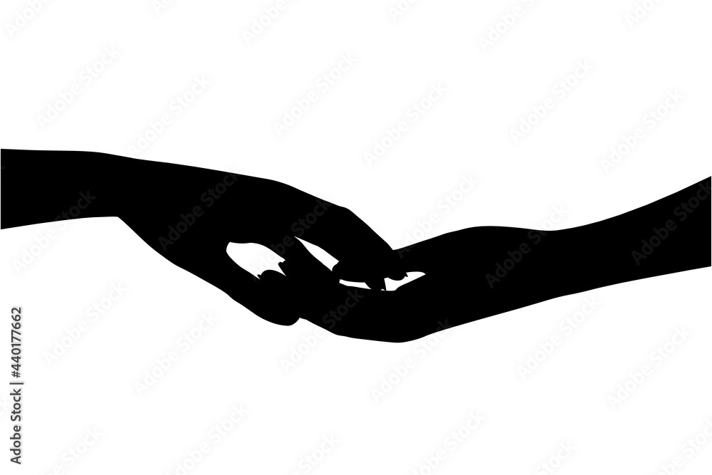 Silhouette of human hands touching each other isolated on white background. Vector illustration Silhouette of human hands touching each other isolated on white background. Vector illustration
