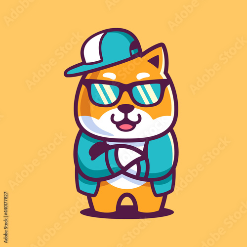 Cartoon Cool Shiba Inu Wear Sunglasses