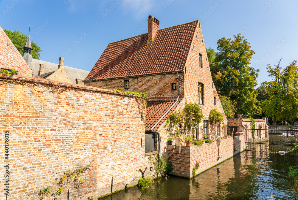 Classic view of the historic city center of Bruges (Brugge), West Flanders province, Belgium. Cityscape of Bruges. Architecture and landmark of Bruges