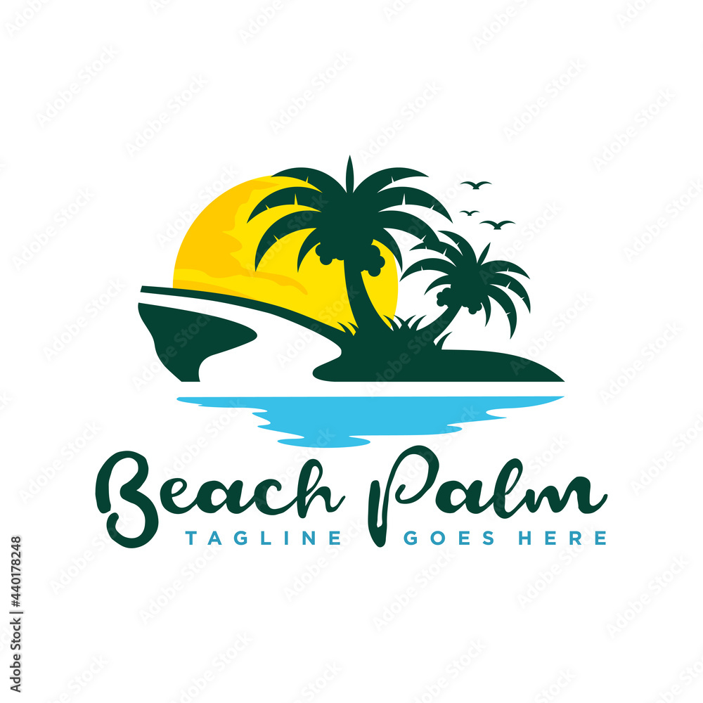 coconut tree logo with beach view
