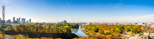 Aerial panorama of Nagoya city with Nagoya castle. Japan