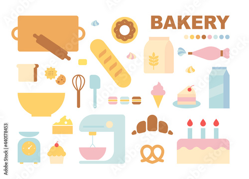 Baking tools and ingredients. flat design style minimal vector illustration.