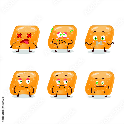 Jelly sweets candy orange cartoon character with nope expression. Vector illustration